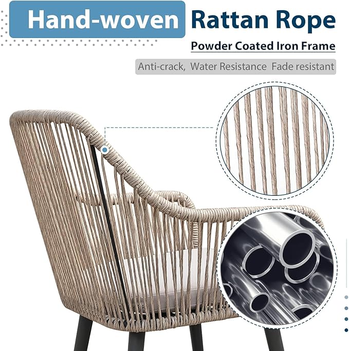 JOIVI Patio Dining Chairs Set of 4, 4-Piece Rattan Outdoor Chairs with Armrest and Cushions for Outside Lawn, Garden, Backyard, Indoor, Tan