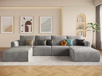 EASE MOOSE Boneless Modular Cloud Couch, Oversized U-Shaped Sectional Sofa for Living Room with Ottoman, Extra Large Movable Couches, 6-Deep-Seat Sofas for Bedroom, Apartment, Chenille (Light Grey)
