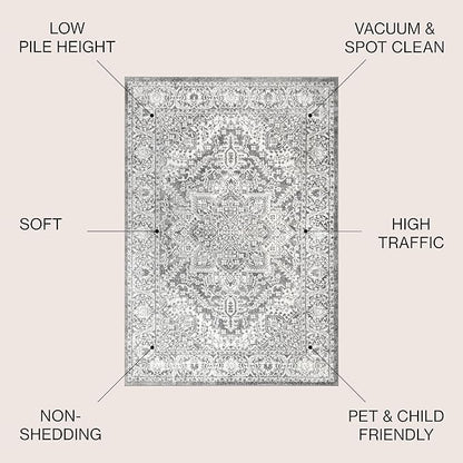 JONATHAN Y Modern Vintage Medallion Light Gray Indoor Area Rug, 12x15, Country, Floral, Easy-Cleaning for Living Room, Bedroom, Kitchen, Pet Friendly, Non-Shedding (MDP100A-15)