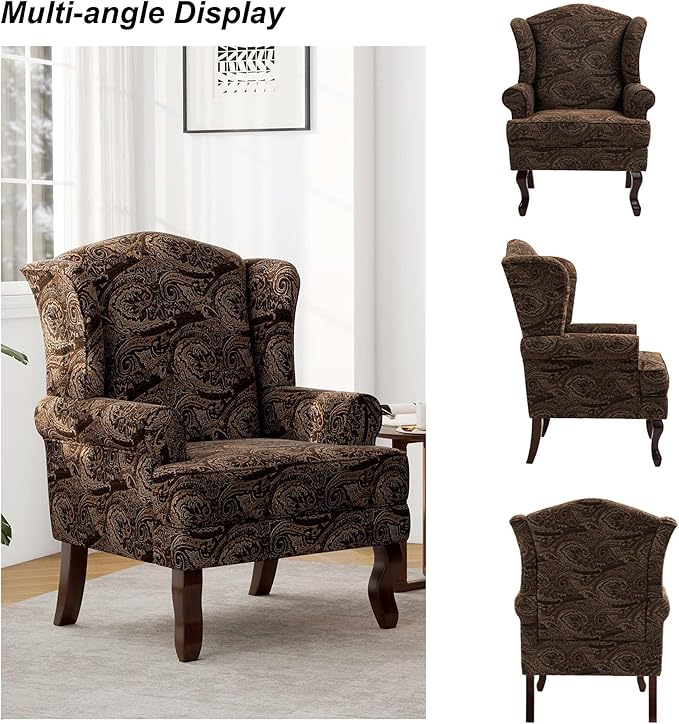 Accent Chair, High Back Upholstered Armchair with High Resilience Sponge & Wood Legs, Mid-Century Modern Comfy Single Sofa Reading Chairs for Living Room, Bedroom (Cranberry, Set of 1)