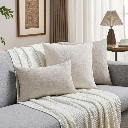 FUTEI Natural Decorative Throw Pillow Covers 22x22 Inch Set of 2,Soft Linen Slub Texture Cushion Case,Farmhouse Home Decor for Couch Bed Living Room