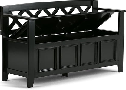 SIMPLIHOME Amherst Entryway Storage Bench - 48 inch Wide Solid Wood Hallway Seat in Black, Transitional Bench for Entryway or Living Room with Lift-Up Lid and Spacious Storage