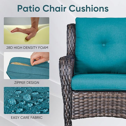9-Piece Outdoor Patio Cushion Set - Fade & Water Resistant with Removable Olefin Cover, 22x24x4 Inch Memory Foam Cushions for Wicker Sectional Sofa – Peacock Green/Buckle