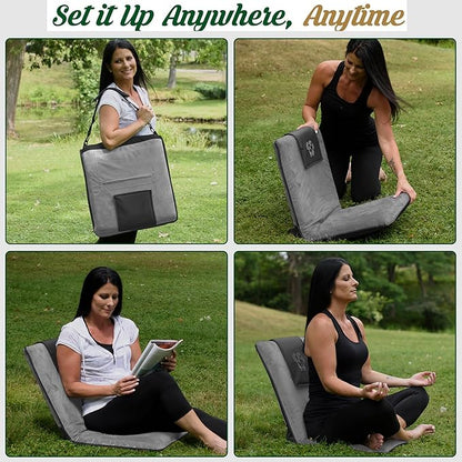 Adjustable Japanese Floor Chair for Adults - Meditation Chair with Back Support for Seating, Yoga & Gaming | Foldable Backjack Floor Chair with 6 Recline Positions, Thick Padding & Vegan