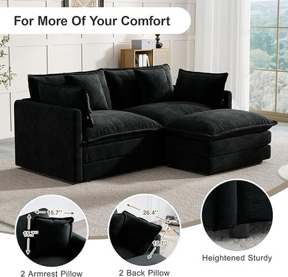 Modular Sectional Sofa, 76.7 Inch L-Shaped Cloud Sofa with Deep Seat Comfortable Chenille Sofa with Cushion Double Sectional Sofa for Living Room Apartment,Black