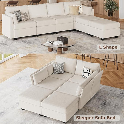 114.17" Modular Sectional Sofa, 6 Seat Sectional Couches with Storage, Memory Foam, Convertible Modular Couch for Living Room, U Shaped Comfy Modular Sofa with Chaise, Beige