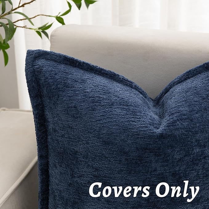 Navy Blue Decorative Throw Pillow Covers 26x26 Inch Set of 2 Cozy Soild Chenille Cushion Cases Soft Textured Square Couch Pillows Cover Boho Accent Farmhouse Pillowcases for Sofa Bed