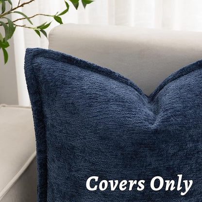 Navy Blue Decorative Throw Pillow Covers 24x24 Inch Set of 2 Cozy Soild Chenille Cushion Cases Soft Textured Square Couch Pillows Cover Boho Accent Farmhouse Pillowcases for Sofa Bed