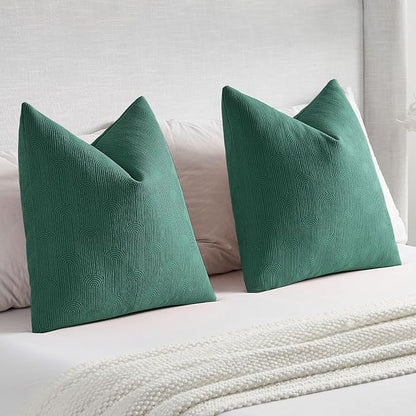 FUTEI Teal Chenille Decorative Throw Pillow Covers 22x22 Inch Set of 2,Soft Cozy Striped Geometric Patterns Cushion Cases,Modern Home Decor for Couch Bed Living Room