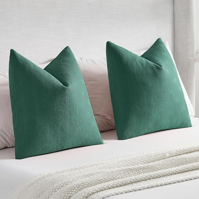 FUTEI Teal Chenille Decorative Throw Pillow Covers 18x18 Inch Set of 2,Soft Cozy Striped Geometric Patterns Cushion Cases,Modern Home Decor for Couch Bed Living Room