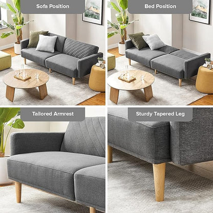 mopio 76.4" Futon Sofa Bed, Couch, Loveseat, Sleeper Sofa, Mid Century Modern Futon Couch, Sofa Cama, Couches for Living Room (Dark Gray Fabric)