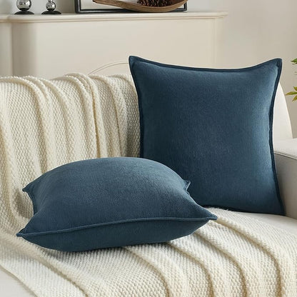 FUTEI Navy Blue Chenille Throw Pillow Covers 22x22 Inch Set of 2,Edges Double-Stitched Cushion Cases,Modern Home Decor for Couch Living Room