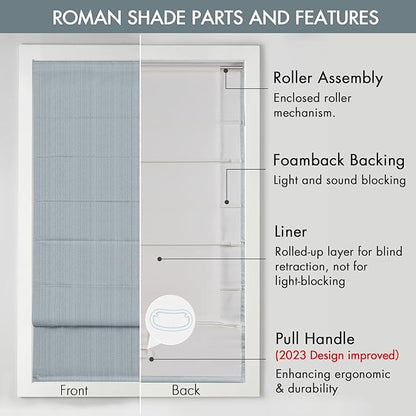 Madison Park Galen Cordless Roman Shade, 35"W x 64"H, Sheen Blue – Room Darkening, Thermal Insulated, Energy Efficient Window Blind with Subtle Sheen Basketweave Fabric for Privacy