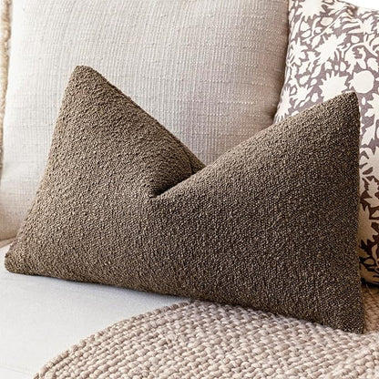 Foindtower Pack of 2 Textured Boucle Throw Pillow Covers Accent Solid Decorative Lumbar Pillow Cases Cozy Soft Couch Cushion Case for Chair Sofa Bedroom Living Room Home Decor 12x20 Inch Light Brown