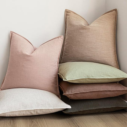 Foindtower Pack of 2, Decorative Linen Solid Throw Pillow Covers Soft Accent Cushion Case Boho Farmhouse Pillowcase for Chair Couch Sofa Bedroom Living Room Home Decor 24 x 24 Inch Light Sage Green