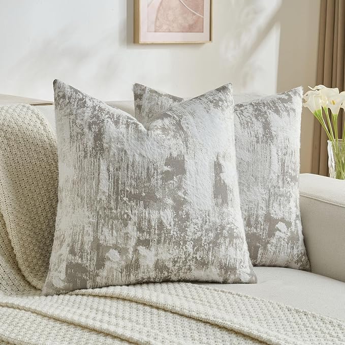 FUTEI Grey White Decorative Throw Pillow Covers 26x26 Inch Set of 2,Soft Faux Cashmere Jacquard - Textured & Cozy Euro Pillow Shams,Modern Home Decor for Couch Bed Living Room