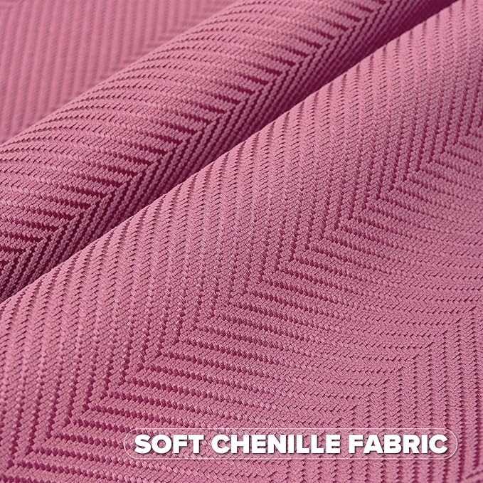 FUTEI Hot Pink Chenille Throw Pillow Covers 16x16 Inch Set of 2,Soft Wide Chevron Textured Cushion Case,Farmhouse Home Decor for Couch Bed Living Room