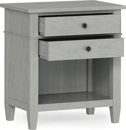 SIMPLIHOME Carlton Solid Wood 24 Inch Wide Contemporary Bedside Nightstand Table in Fog Grey, for The Living Room and Bedroom