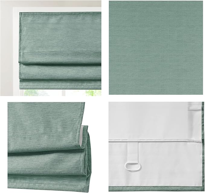 Madison Park Cordless Roman Shades Faux Silk Shade with Sheen 1-Panel Privacy, Room Darkening, Energy Efficient, Thermal Insulated Window Blind for Bedroom, Living Room Décor, 39"W x 64"L Como, Green