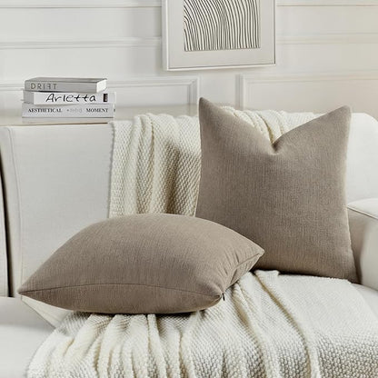 FUTEI Coffee Chenille Decorative Throw Pillow Covers 16x16 Inch Set of 2,Soft Cozy Faux Linen Textured Cushion Case,Farmhouse Home Decor for Couch Living Room