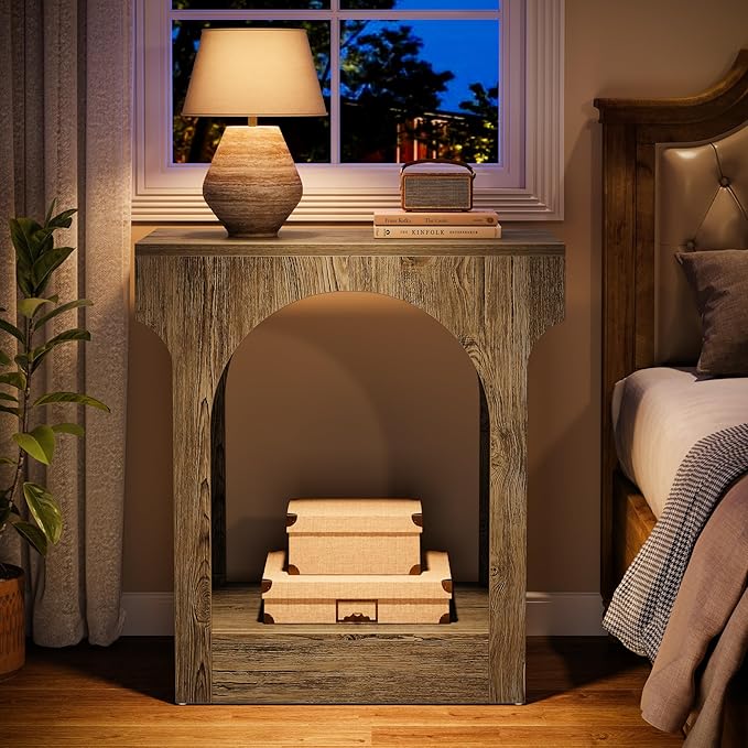 Tribesigns Wood End Table Set of 2, Side Table with Storage Space for Living Room, Narrow Nightstand for Bedroom, Gray
