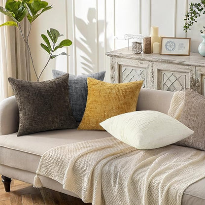 decorUhome Dark Grey Chenille Throw Pillow Covers 18x18 Set of 2 Thick Textured Slubby Couch Pillow Covers Farmhouse Accent Modern Neutral Decorative Pillow Cases for Bed Sofa Living Room