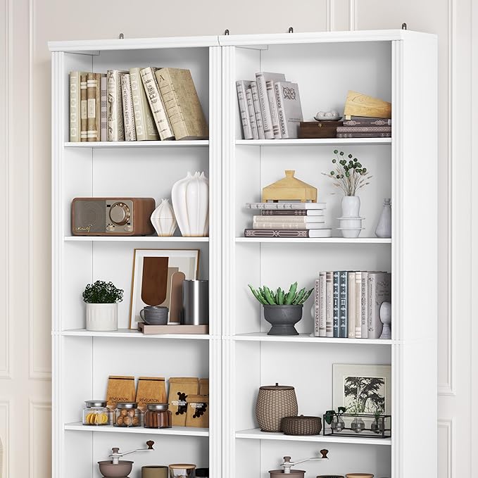 75" Tall Bookshelf & Bookcase, 6-Tier Adjustable Storage Shelves, Book Shelf with Anti-Tipping Device, Floor Standing Modern Display Rack for Living Room, Bedroom, Office, White