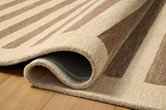 Loloi Leanne Ford Craven Collection CVN-05 Oatmeal/Bark 7'-9" x 9'-9" Area Rug Striped, Patterned, Neutral, Living Room, Bedroom, Dining Room