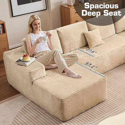 135.4'' U Shaped Sectional Couches for Living Room, Large Boneless Cloud Couch, Modern Modular Sofa Deep Seat Plush Corduroy, No Assembly Required,Plush Corduroy,Beige