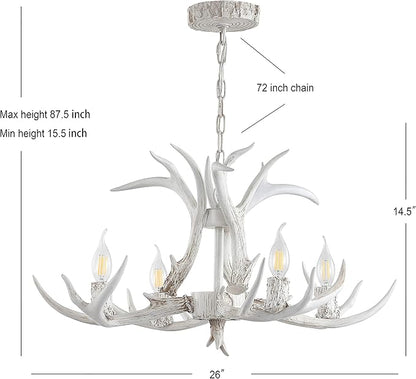 JONATHAN Y JYL6301B Eldora 26" Adjustable Resin Antler 4-Light LED Chandelier, Glam, Rustic,Cottage,Transitional, Dimmable Dining Room, Living Room, Kitchen, Foyer, Bedroom, White