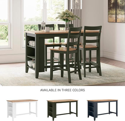 Signature Design by Ashley Gesthaven Modern Counter Height Dining Table with 3 Shelves and Trestle Base, Light Brown & Green