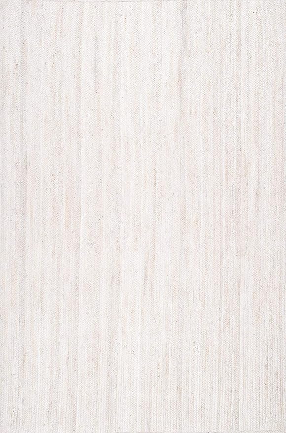 nuLOOM 10 Square Rigo Jute Hand Woven Area Rug, Off White, Solid Farmhouse Design, Natural Fiber, For Bedroom, Living Room, Dining Room, Hallway, Office, Kitchen, Entryway