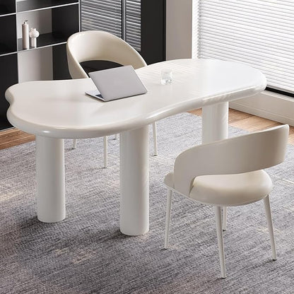 Modern Cream-White Office Desk with Beige Business Chair, Large Computer Table Set, Minimalist and Sturdy Workstation and Workstation, Ideal for Office, Home Office, and Gaming (Desk with One Chair)