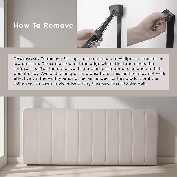 Nestl Upholstered Full Headboard - Easy Assemble Channel Stitched Headboard Full Size - Wall Mounted Headboards with 3D Soundproof Wall Panels Peel & Stick Floating Headboards, Beige