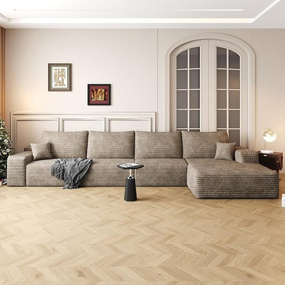 136" Sectional Couches for Living Room Modern Modular Sofa with L-Shape Couchs Upholstered Boneless Couch Deep Seat Sectional Couch with Chaise (Camel, Right Facing Chaise+3Seaters)