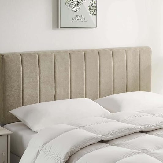 Upholstered Full Headboard - Easy Assemble Channel Stitched Headboard Full Size - Wall Mounted Headboards with 3D Soundproof Wall Panels Peel & Stick Floating Headboards, Linen