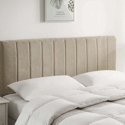 Hearth & Harbor Upholstered Queen Headboard - Easy Assemble Channel Stitched Headboard Queen Size - Wall Mounted Headboards with 3D Soundproof Wall Panels Peel & Stick Floating Headboards, Linen