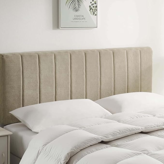 Nestl Upholstered Queen Headboard - Easy Assemble Channel Stitched Headboard Queen Size - Wall Mounted Headboards with 3D Soundproof Wall Panels Peel & Stick Floating Headboards, Linen