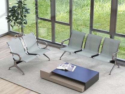 Kinsuite 5-Seat Reception Chair - 2pcs Waiting Room Chairs with Arms & Stainless Steel Frame, Waiting Room Bench, Lobby Chairs for Office Airport Bank Hospital, Silver
