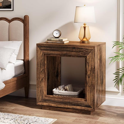 Tribesigns Rustic Brown End Table, 24" Side Table with Storage Shelf, Farmhouse Style Nightstand Bedside Table for Small Spaces, Bedroom, Living Room, Entryway, Easy Assembly (2, Brown)