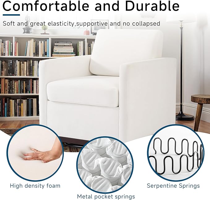 Pia Ricco Plush Swivel Barrel Chair Set of 2 - Mid-Century Modern Accent Armchairs in Soft Chenille for Living Room & Cozy Reading Nook, Beige