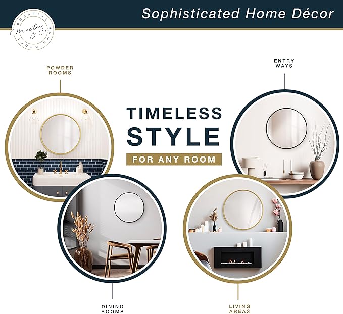 MCS Master & Co. 37.75in Round Metal Black Mirror, Modern Wall Hanging Large Mirror for Bathroom, Bedroom & Livingroom