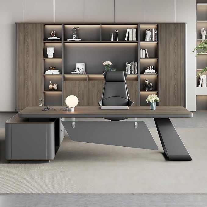 L Shaped Executive Desk, 94.5 inch Large Executive Computer Desk Set Drawers and Lockable, Power Socket and USB Port Storage, Without Display Racks and Bookshelves