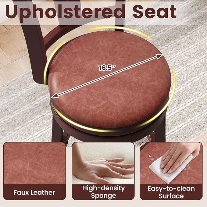 COSTWAY Barstools Set of 2, 30” Faux Leather Upholstered Bar Stools with High Backs and Footrests, Armless Kitchen Island Dining Chairs with Solid Wood Legs, Cappuccino (2, 30'' Seat Height)
