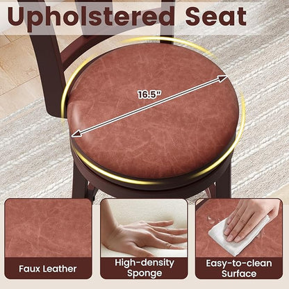 COSTWAY Barstools Set of 4, 30” Faux Leather Upholstered Bar Stools with High Backs and Footrests, Armless Kitchen Island Dining Chairs with Solid Wood Legs, Cappuccino (4, 30'' Seat Height)
