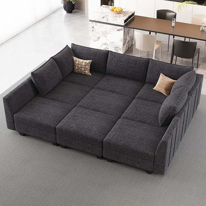 Belffin Large Modular Sectional Sofa Sleeper Sectional Couch with Storage Chenille Sectional Sofa Bed for Living Room, 9 Seats, Dark Grey