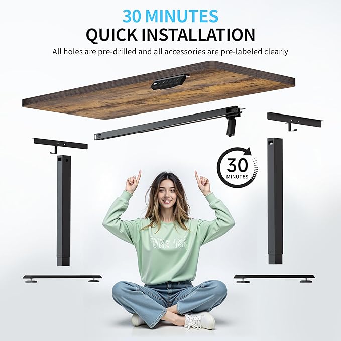 BIZUM Electric Standing Desk, 55" x 24" Height Adjustable Desk, Rustic Brown Sit to Stand Desk Memory Gaming Computer Workstation for Home Office