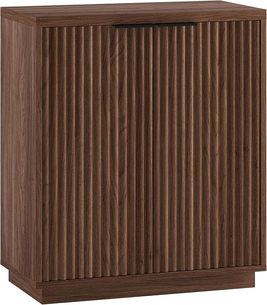 Henn&Hart 28" Fluted Wooden Accent Cabinet, Modern Ribbed Sideboard Buffet Cabinet with 2 Doors and an Adjustable Shelf for Living Room, Dining Room, Bedroom or Entryway, Satin Walnut