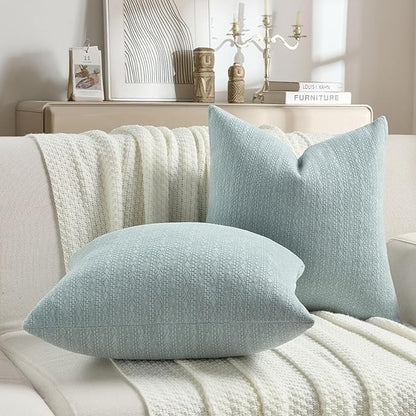 FUTEI Dusty Blue Chenille Throw Pillow Covers 22x22 Inch Set of 2,Soft Striped & Diamond Textured Cushion Cases,Modern Home Decor for Couch Living Room