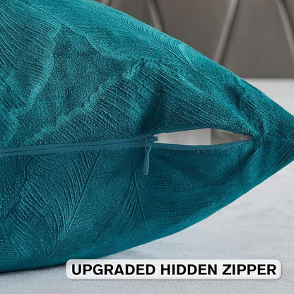 FUTEI Teal Velvet Throw Pillow Covers 26x26 Inch Set of 2,Soft Embossed Leaf-Relief Textured Euro Pillow Shams,Natural Home Decor for Couch Living Room